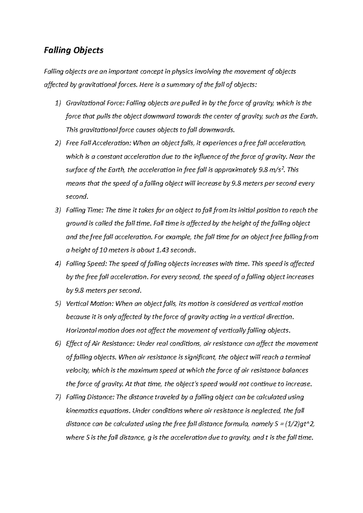 Falling Objects - Falling Objects Falling objects are an important ...