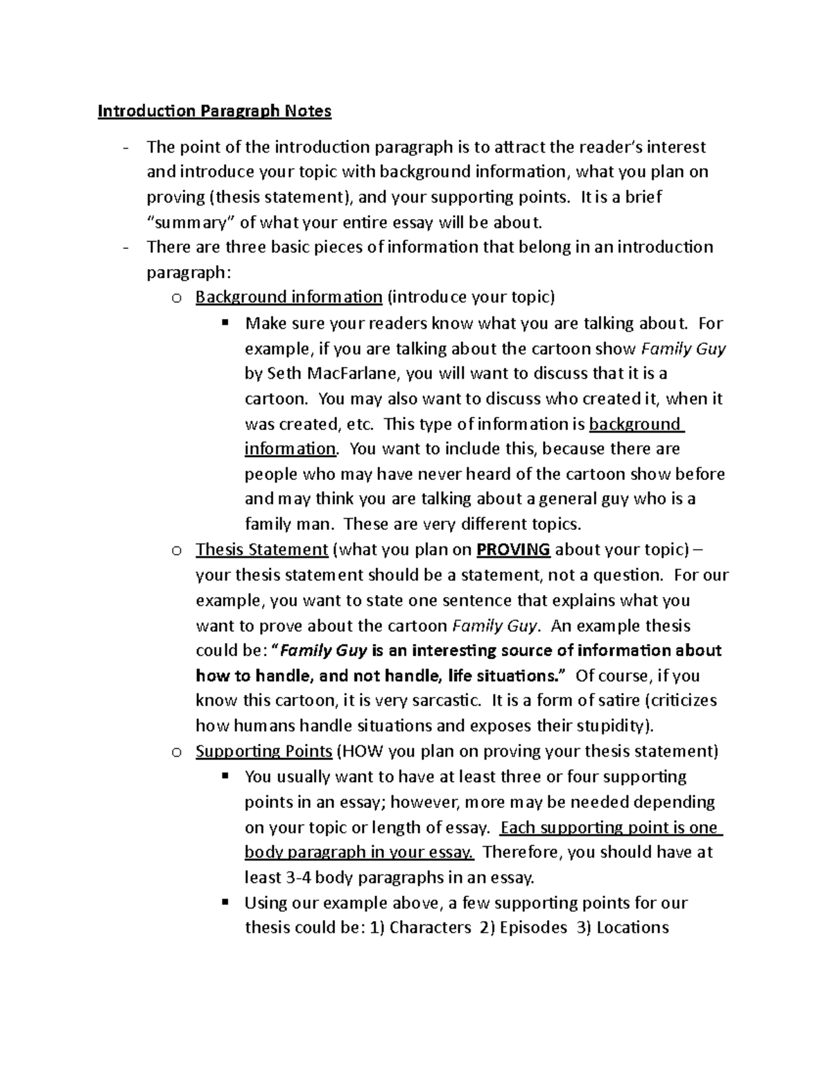 Introduction and Conclusion Paragraph Notes 2022 - Introduction ...