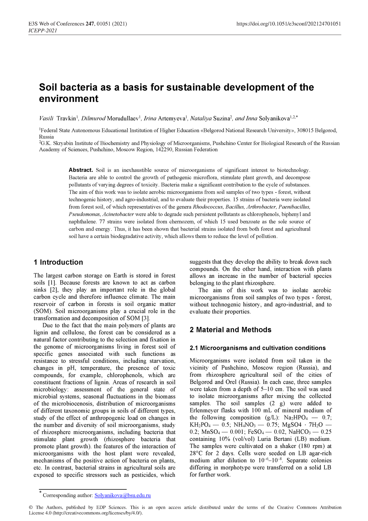 Soil Bacteria As A Basis For Sustainable Developme - Corresponding ...