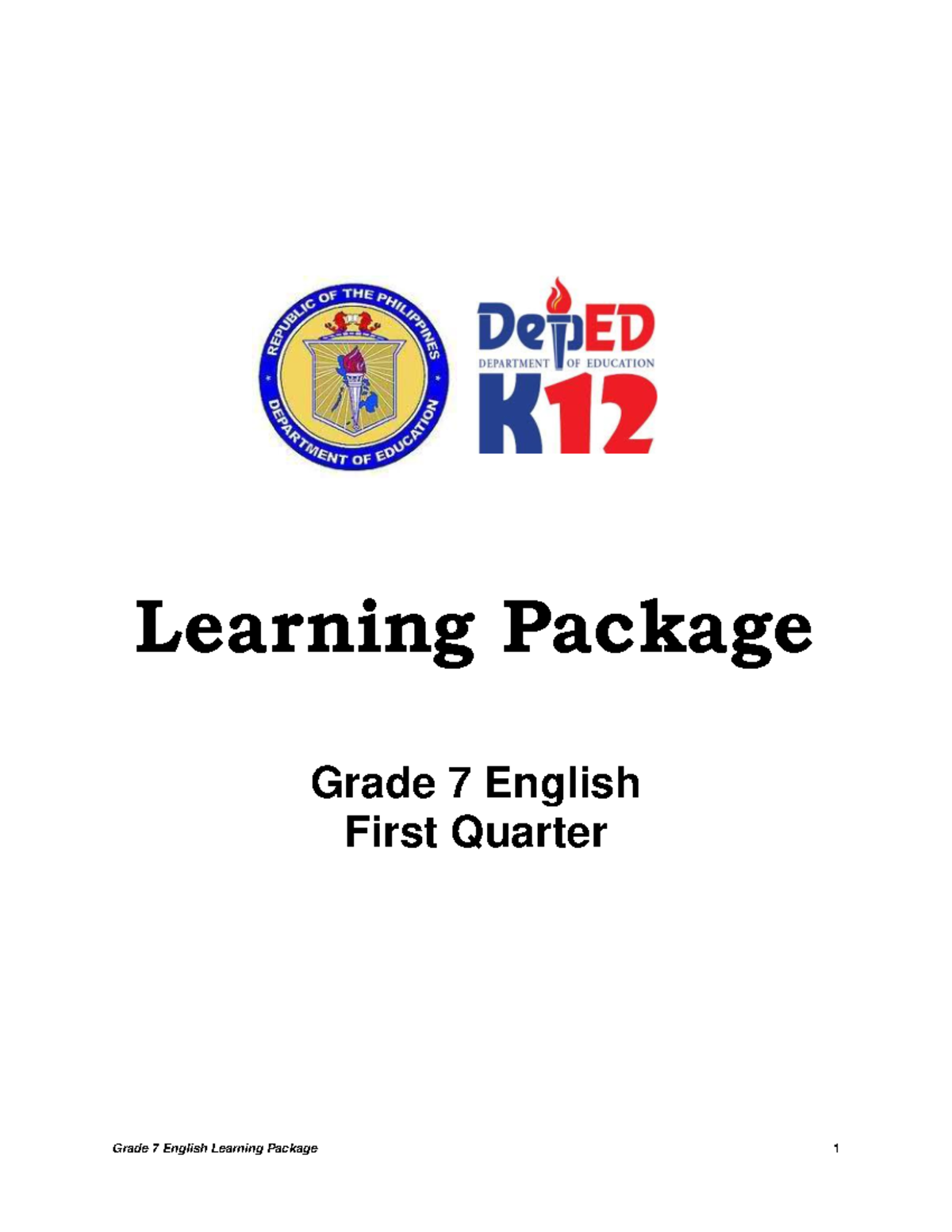 Lp First Quarter Grade 7 English - Learning Package Grade 7 English ...