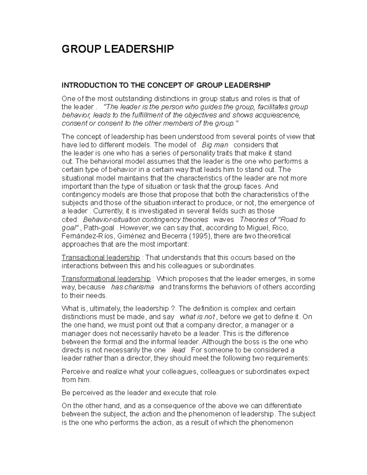 Group leadership - GROUP LEADERSHIP INTRODUCTION TO THE CONCEPT OF ...