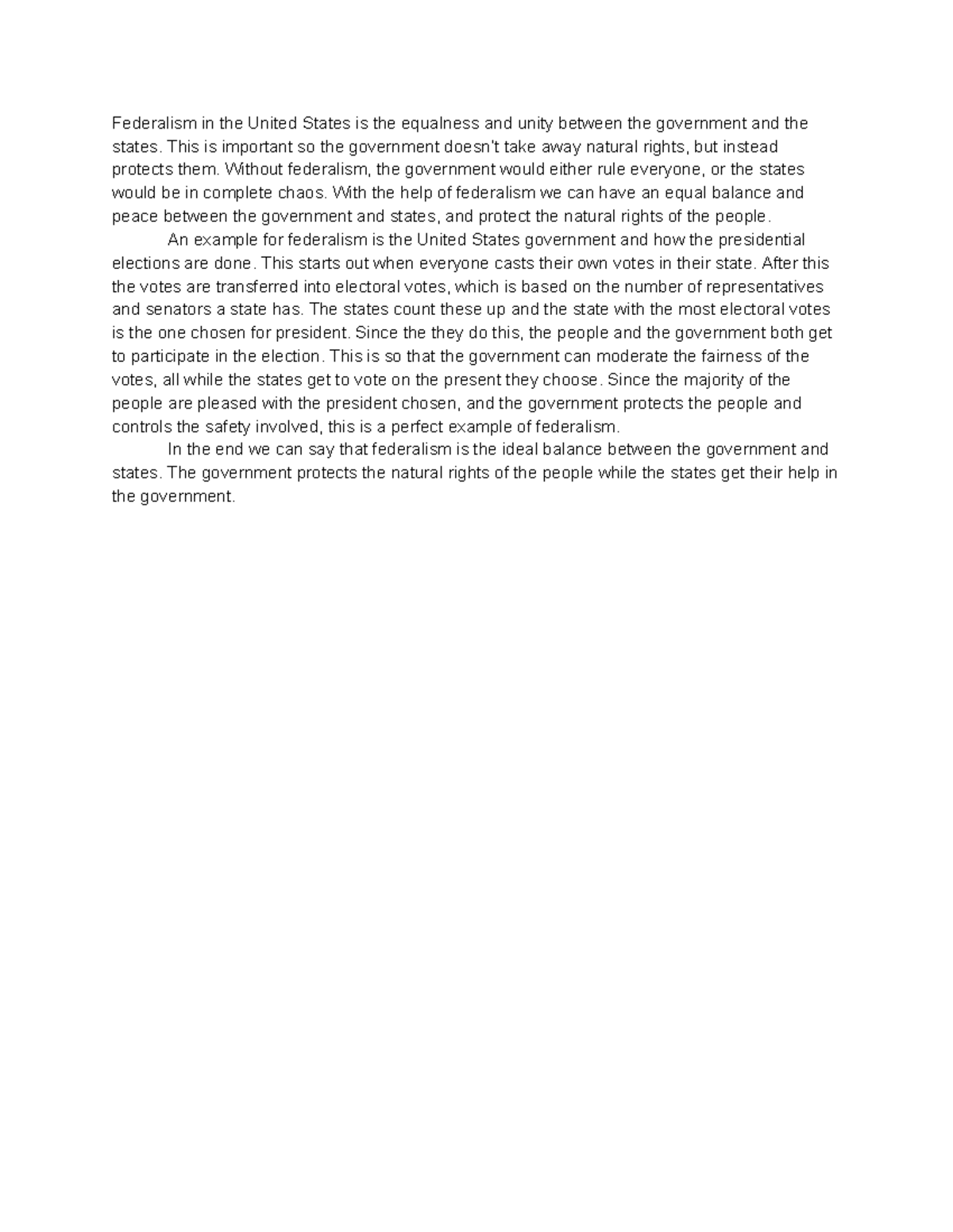 History Asignment Federalism In The United States Is The Equalness