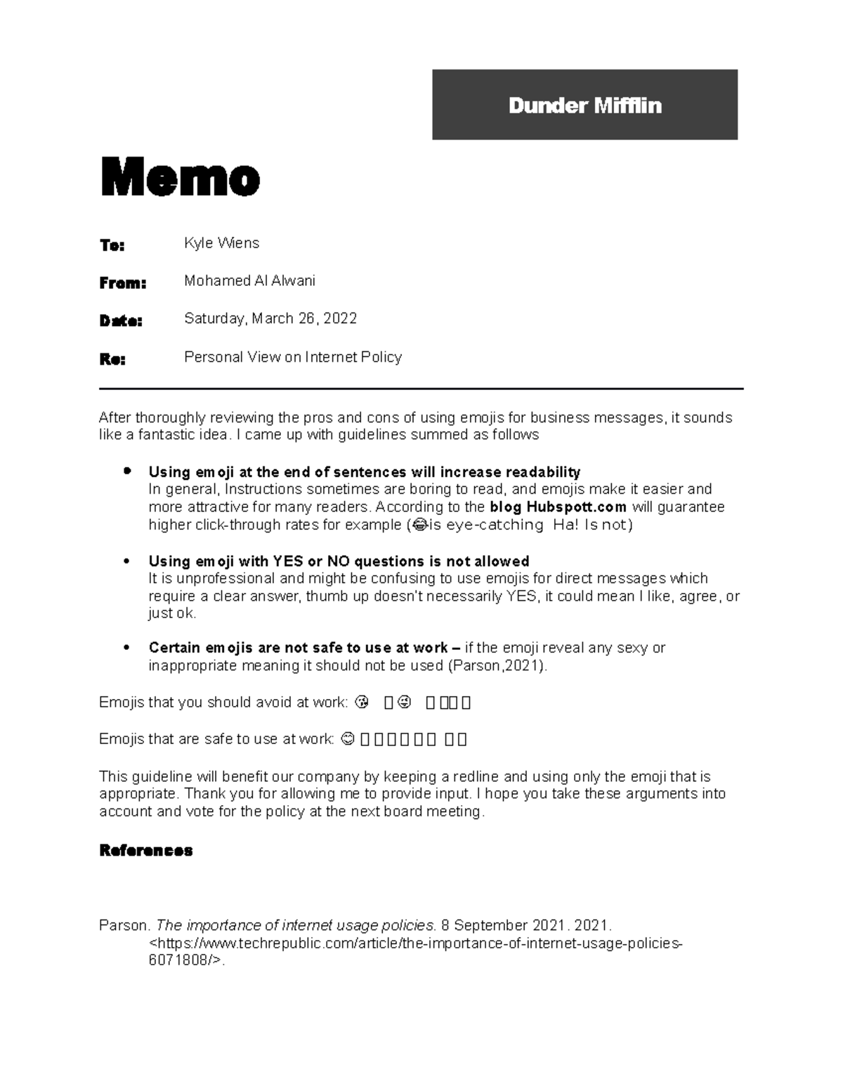 Memo Assignment Sample 2 - ENL1813A - Algonquin College - Studocu