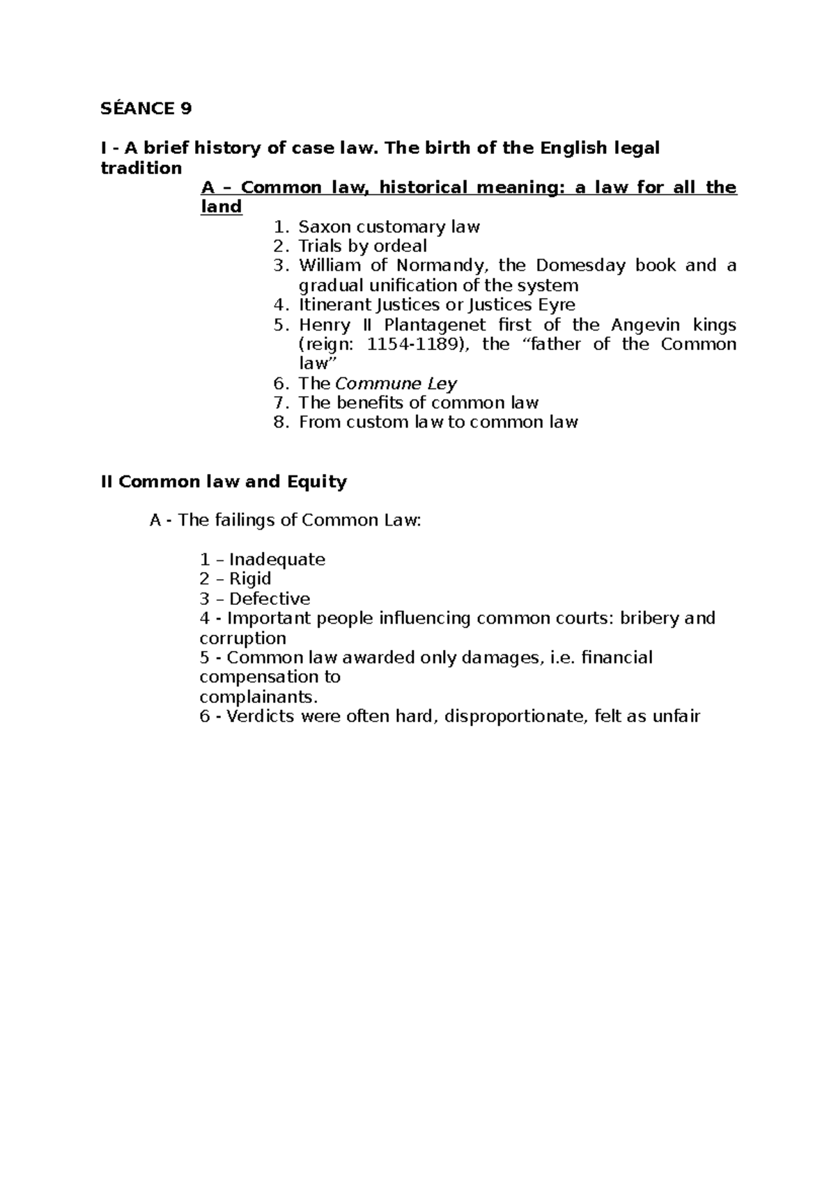 Anglais TD semestre 1 SÉANCE 9 I A brief history of case law. The