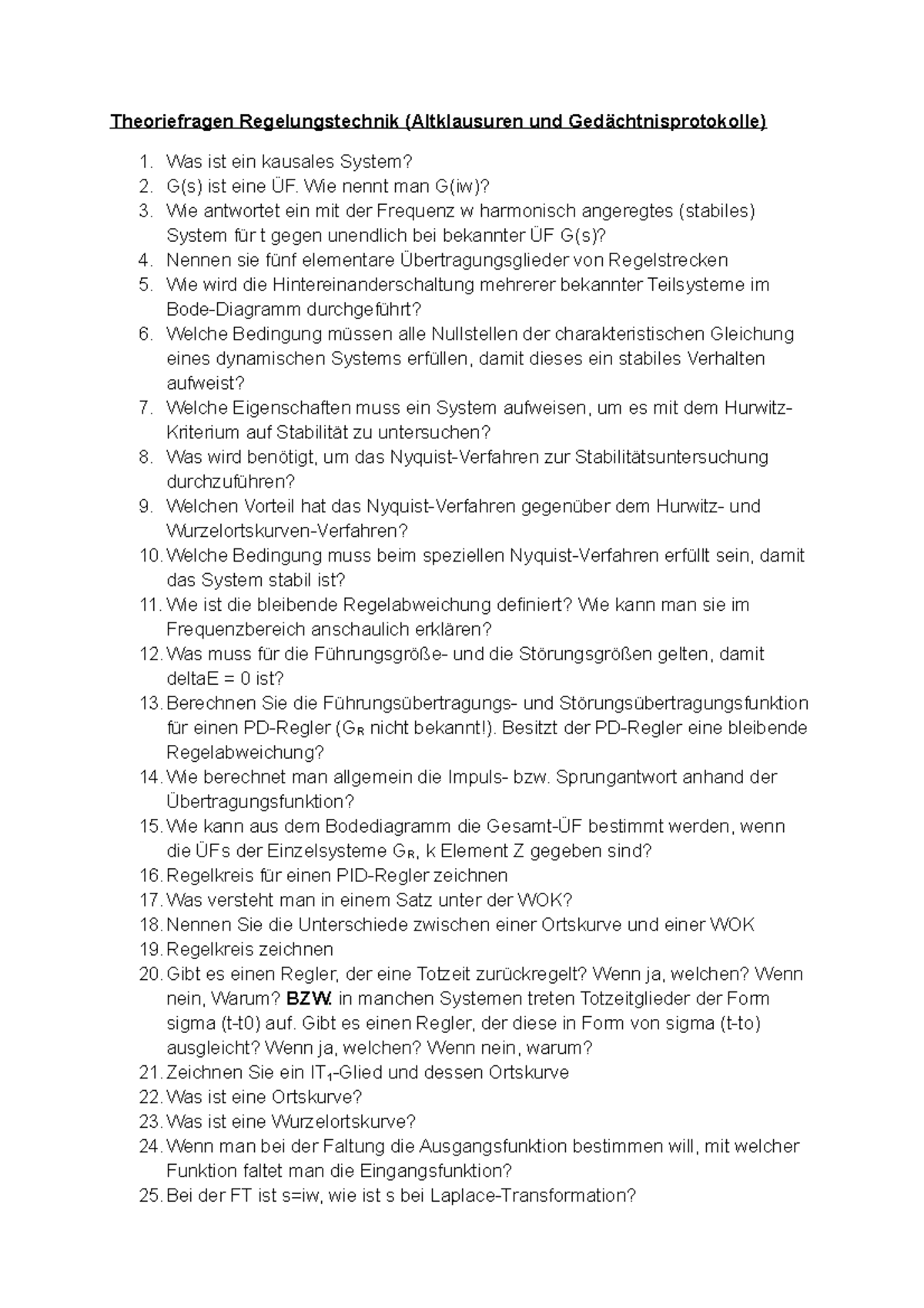 Wie Viele Theoriefragen Gibt Es Insgesamt Klasse B Theoriefragen Regelungstechnik-1 - Wie nennt man G(iw)? Wie antwortet