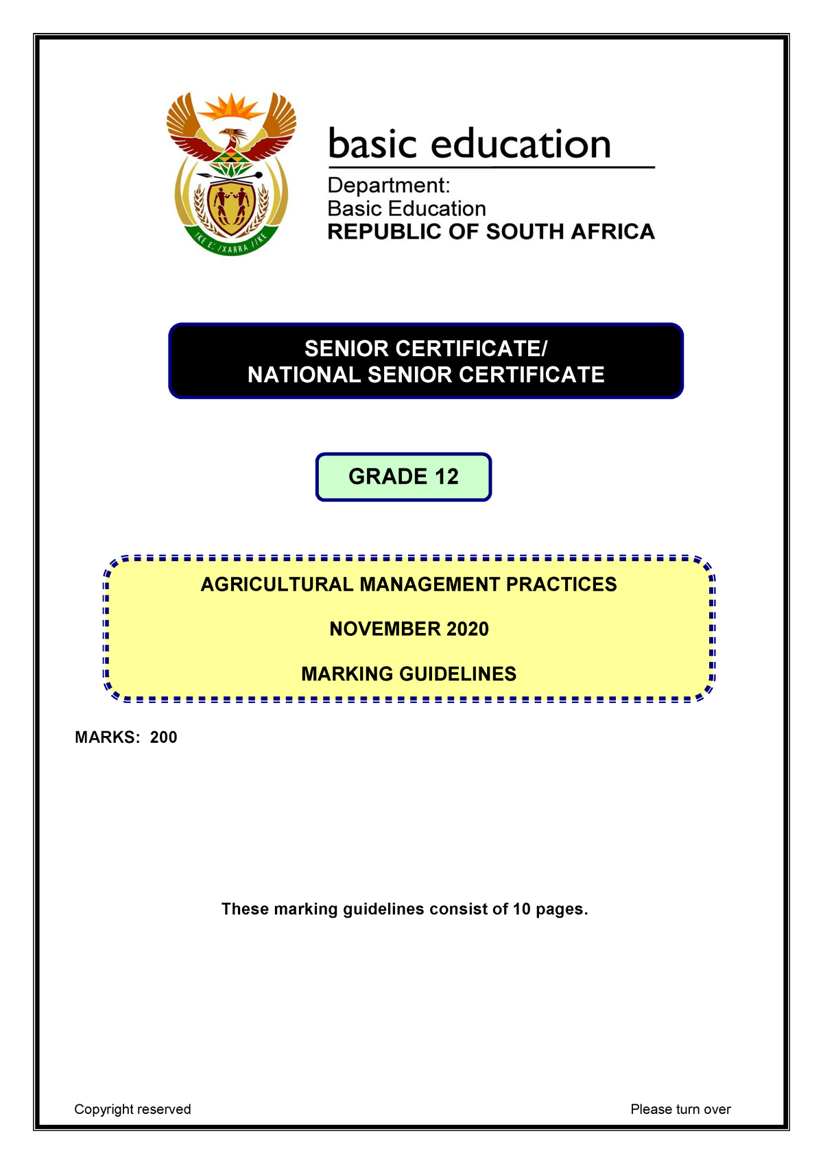 Agricultural Management Practices Nov 2020 Memo Eng - MARKS: 200 These ...