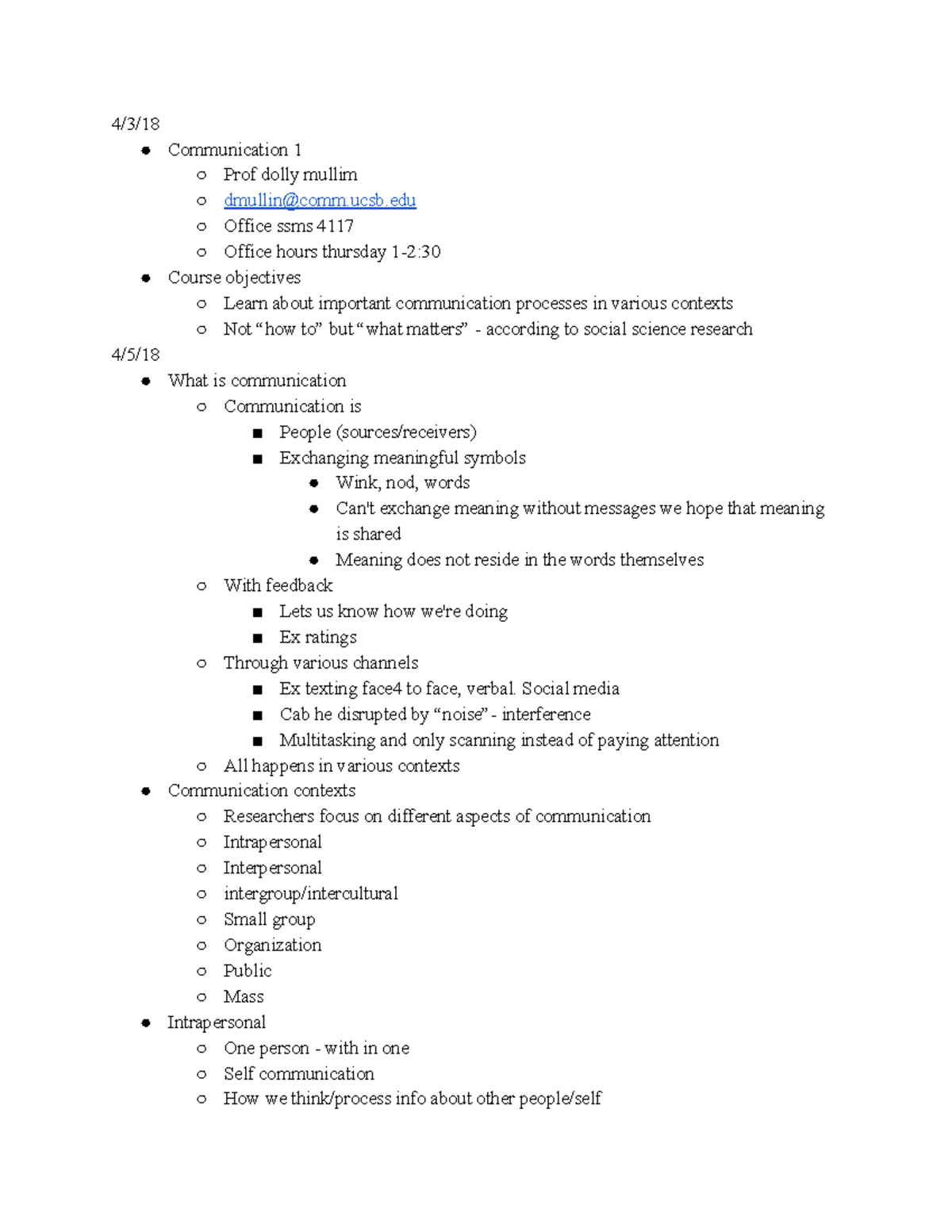 Lecture notes - 4/3/ Communication 1 Prof dolly mullim dmullin@comm ...