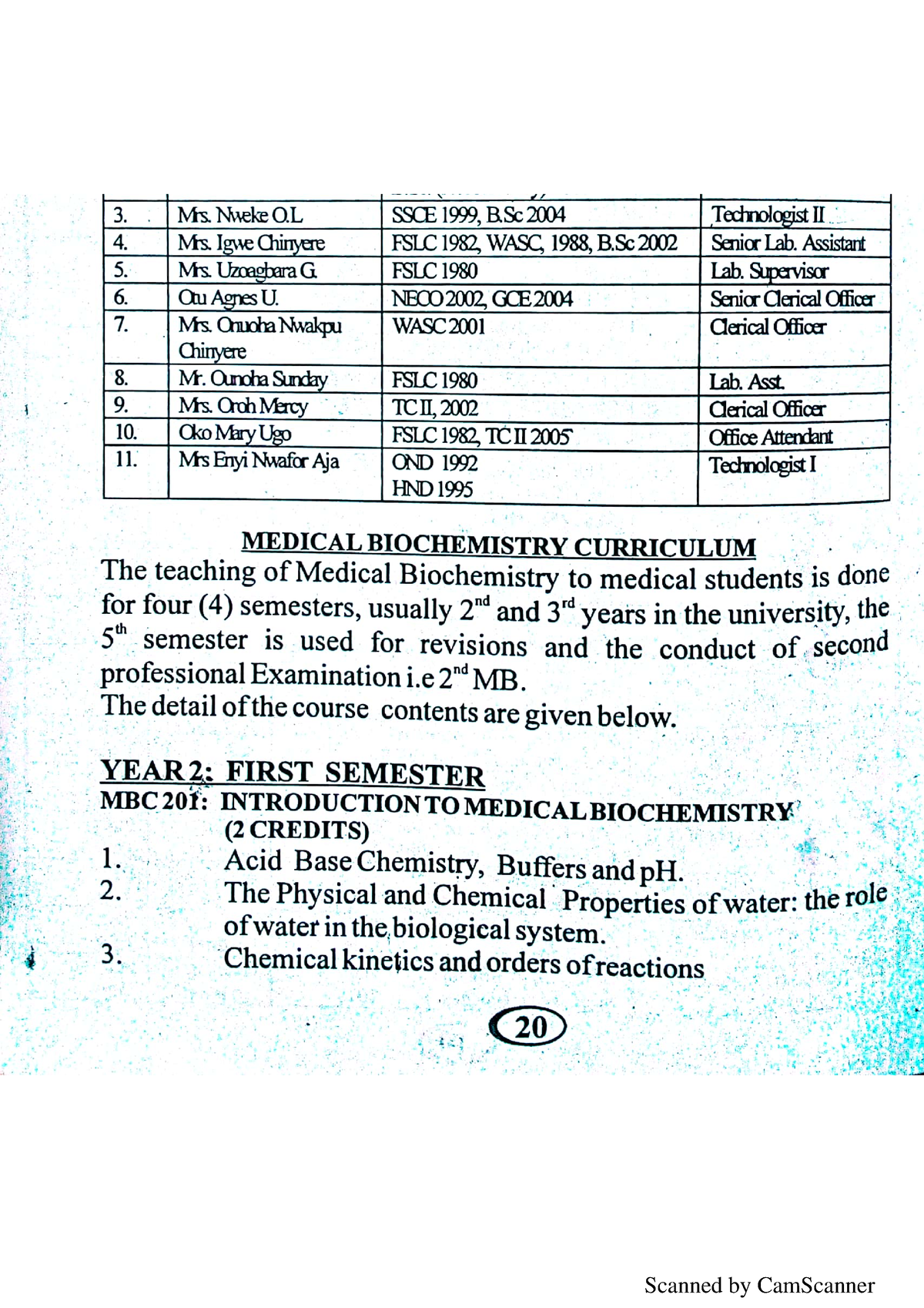 MBC Curriculum - Medical Biochemistry - Studocu