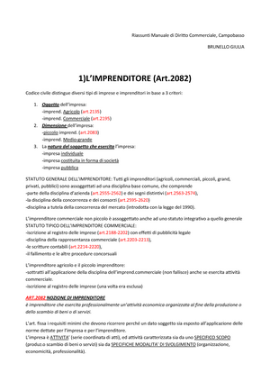 D. Commerciale riassunti campobasso - Riassunti Manuale di Diritto  Commerciale, Campobasso BRUNELLO - Studocu