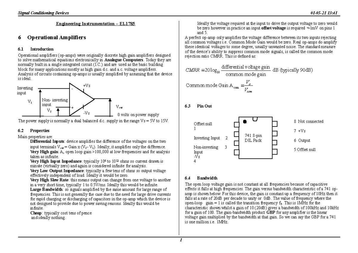 Op Amps - Engineering Instrumentation – EL 6 Operational Amplifiers 6 ...