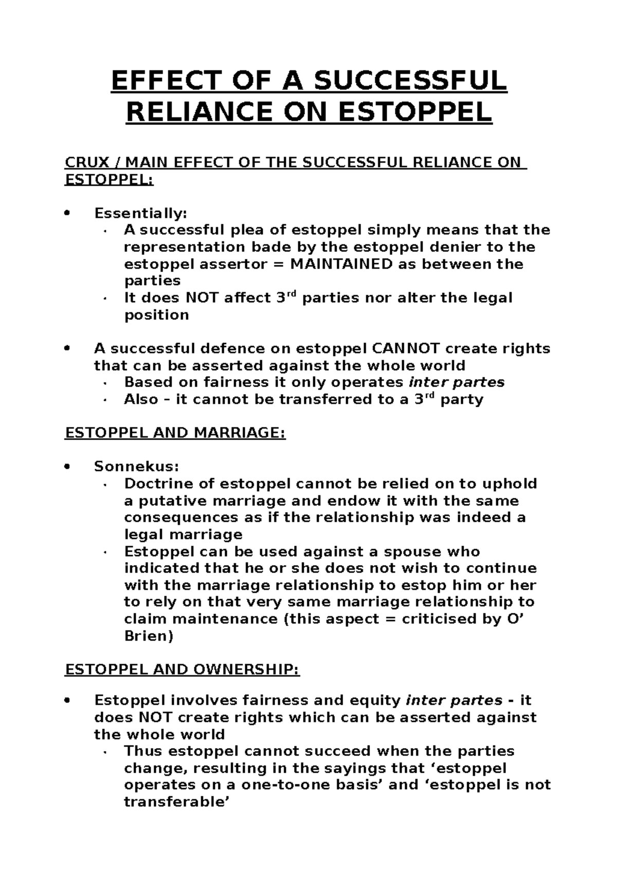 Estoppel Effect OF A Successful Reliance ON Estoppel EFFECT OF A