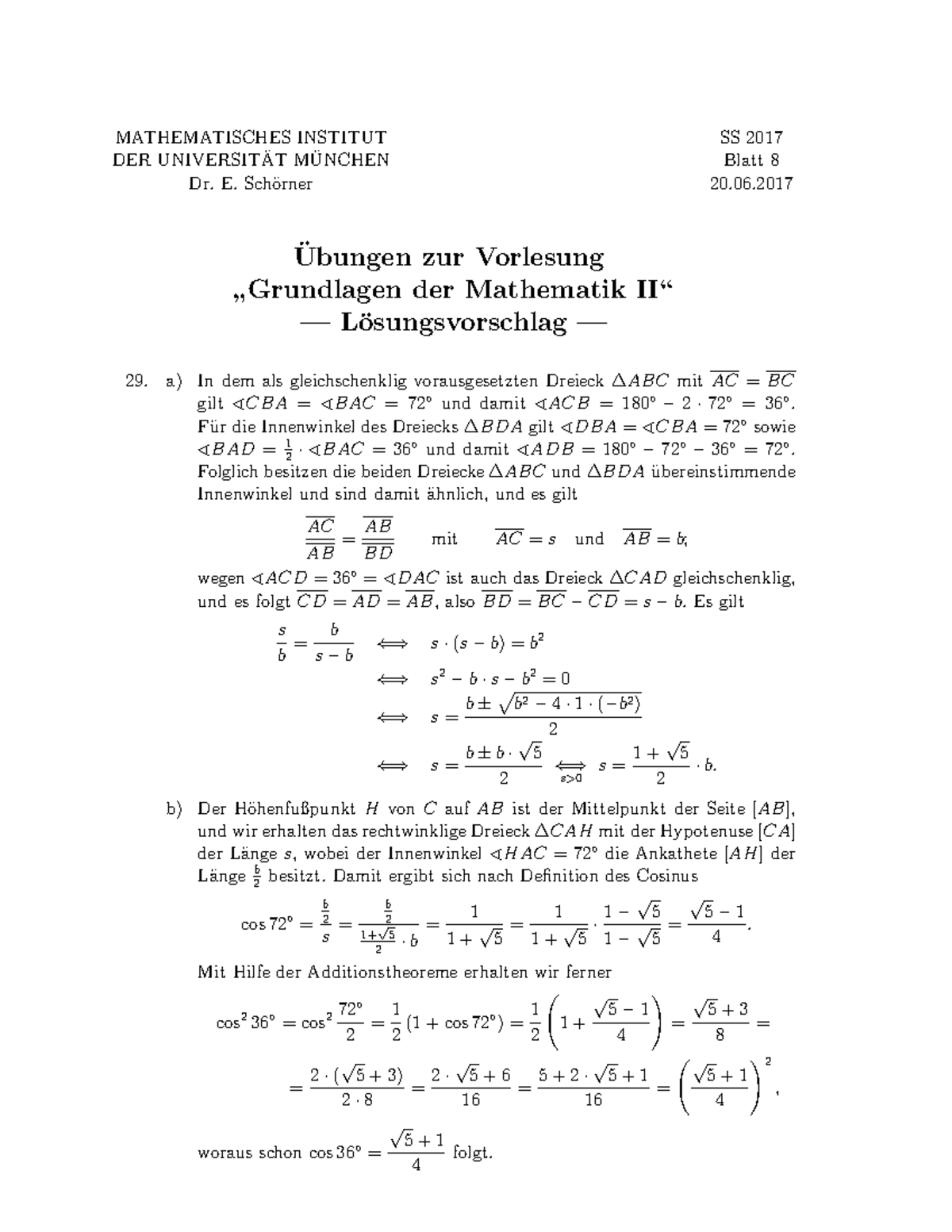 Grundlagen 2 Übung 8L - MATHEMATISCHES INSTITUT ¨ MUNCHEN ¨ DER ...