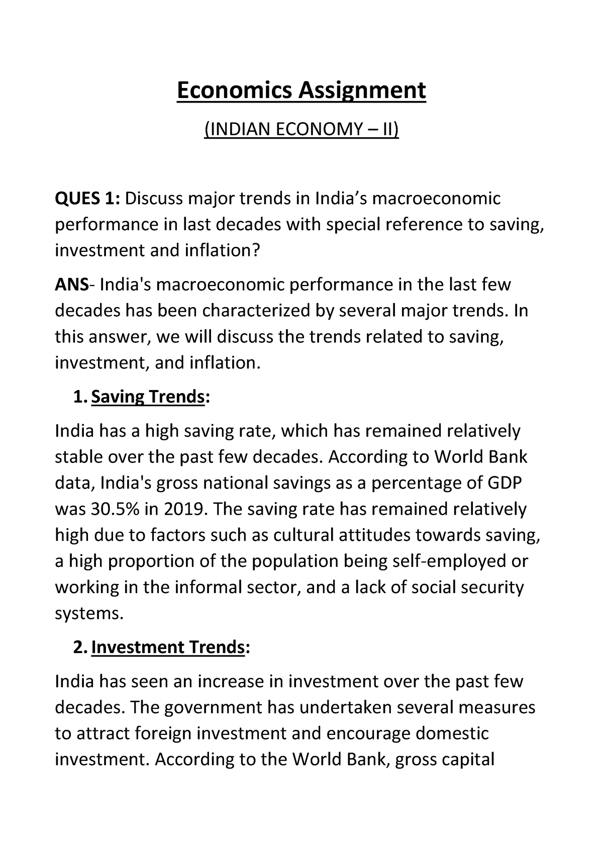 indian economy assignment topics