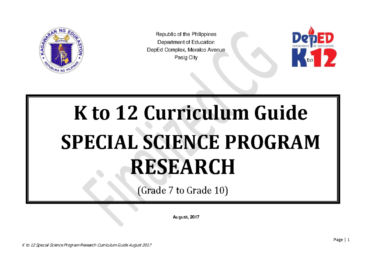 Research STE Curriculum Guide Finalized - Page | 1 Republic of the ...