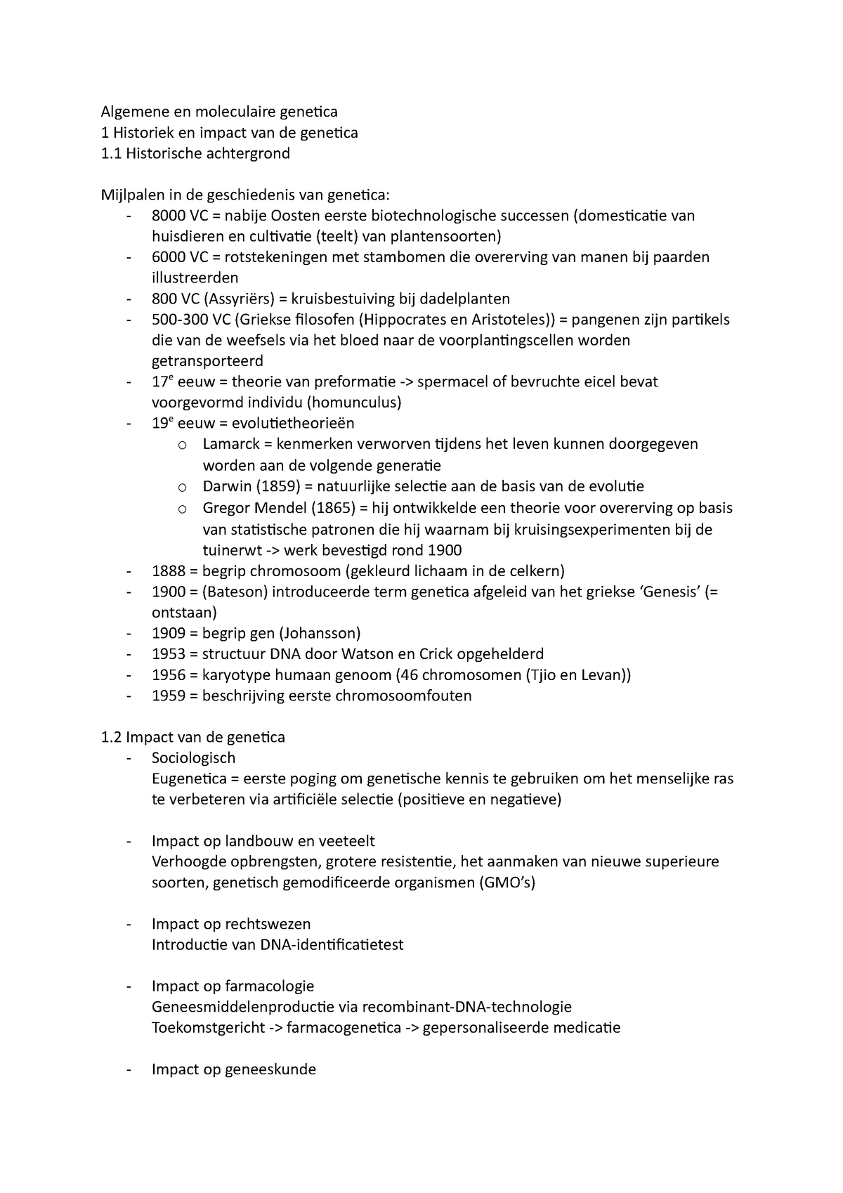 Algemene En Moleculaire Genetica Samenvatting - Algemene En Moleculaire ...