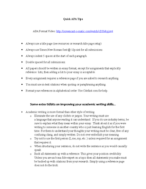 NEW APA format notes - Quick APA Tips APA Format Video:  screencast-o-matic/watch/cDXebyjsv  Always - Studocu