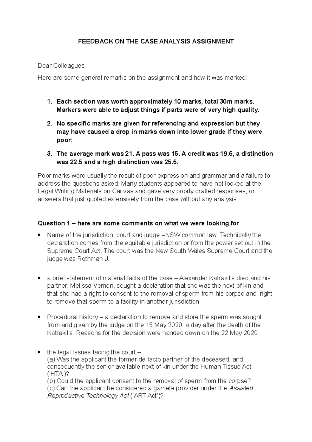Feedback on case analysis 2021 - FEEDBACK ON THE CASE ANALYSIS ...