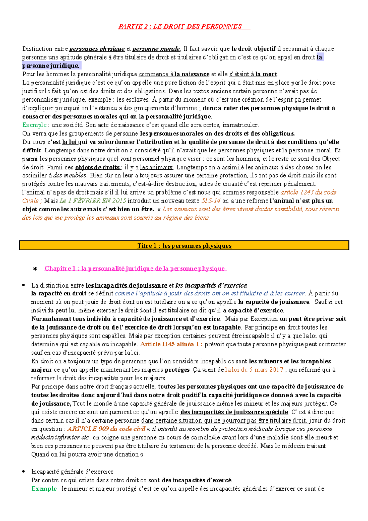 Droit Des Personnes Def Partie 2 Le Droit Des Personnes Distinction Entre Personnes Physique 7756