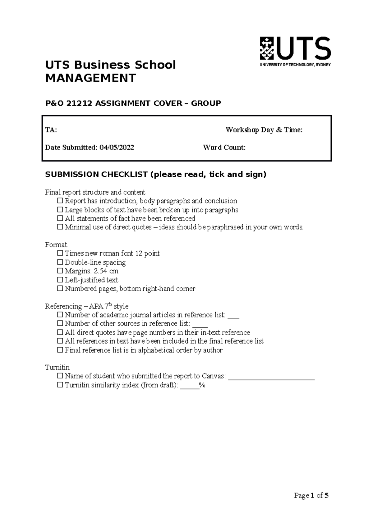 Final Report for submission - UTS Business School MANAGEMENT P&O 21212 ...