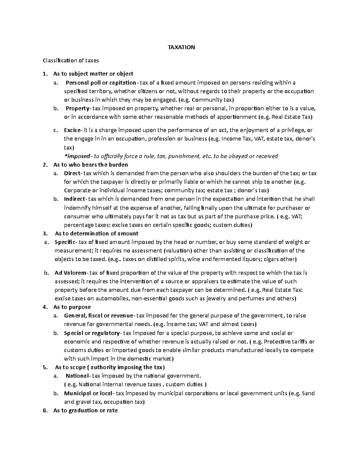 Taxation - Please Learn More - Taxation Classification Of Taxes As To 