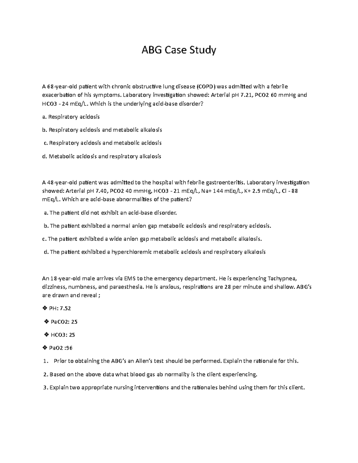 ABG case study - This is an ABG practice sheet with numerous examples ...