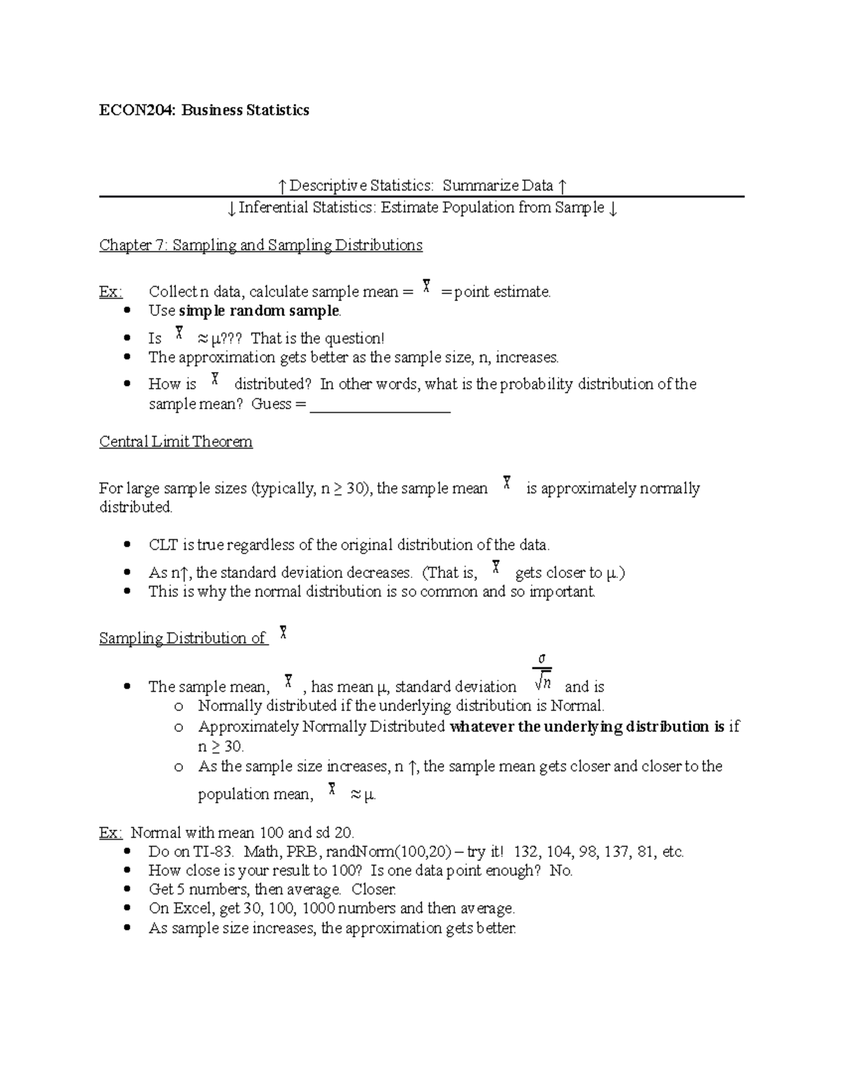 Ch 8 Notes Summary Statistical Techniques In Business And Economics Studocu