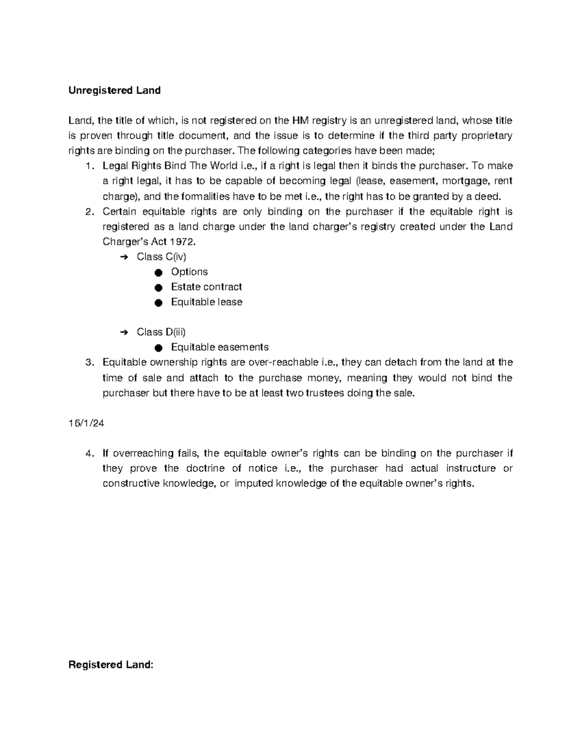 Registered Unregistered Land - Unregistered Land Land, the title of ...