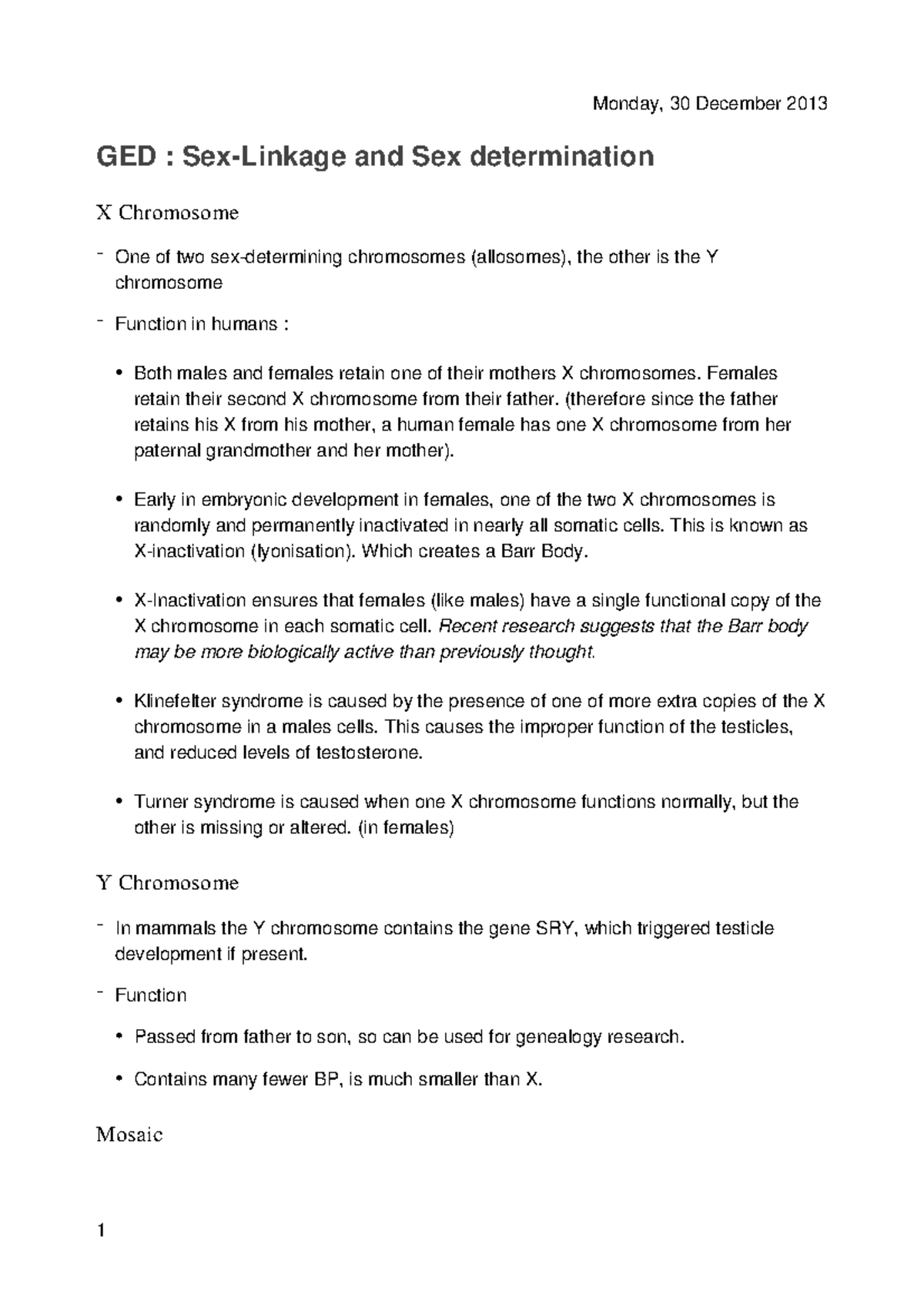 Lecture Notes Sex Linkage And Sex Determination Ged Sex Linkage And Sex Determination X 3829