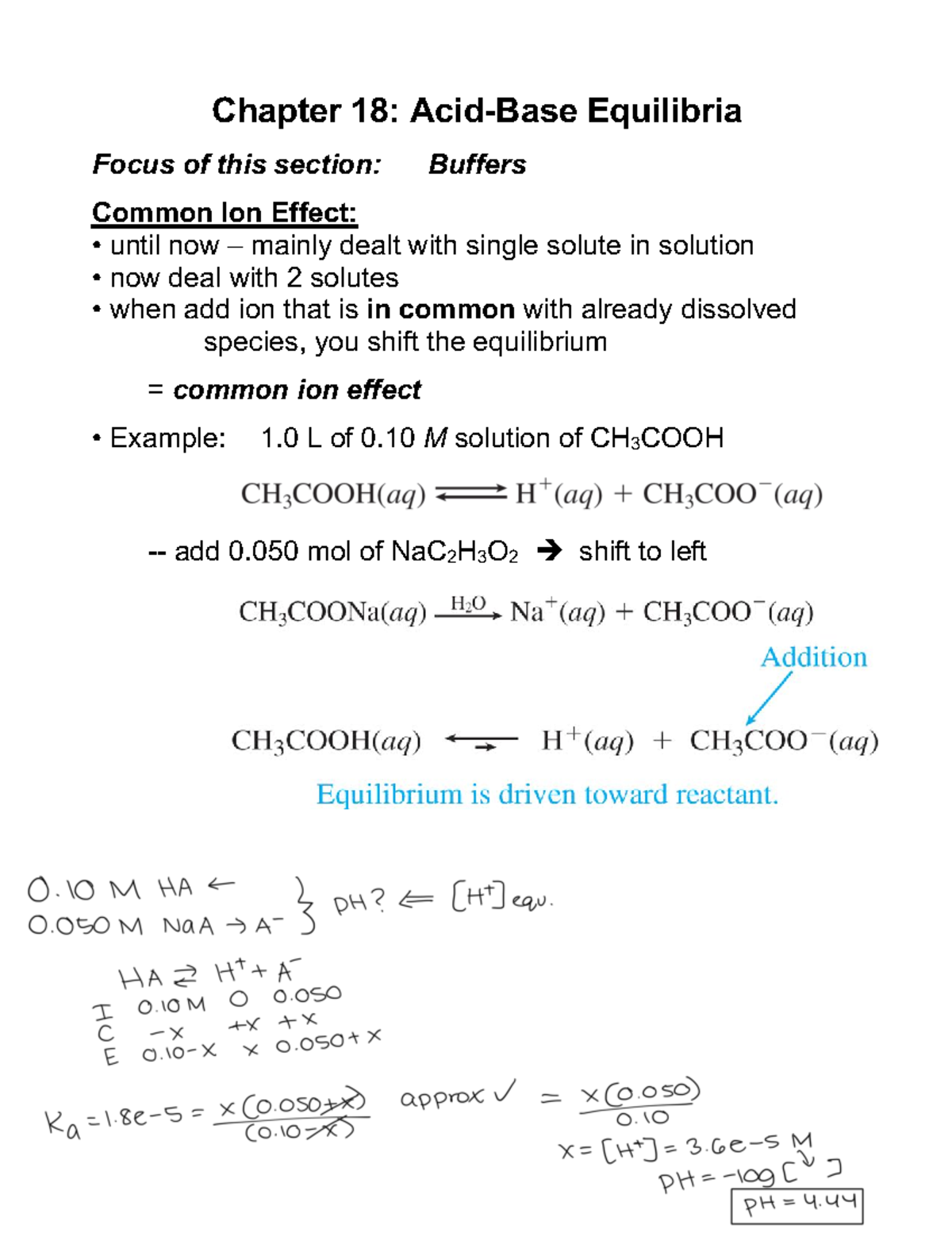 Chap 18 pt1 Common Ion Effect and Buffers Chapter 18 AcidBase