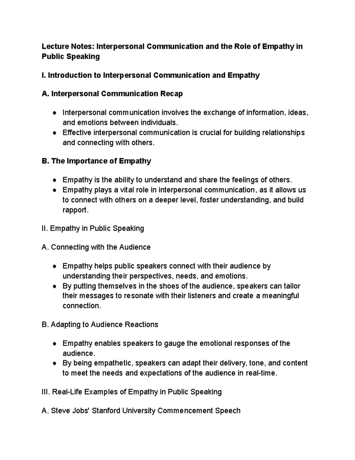 Empathy in Public speaking notes - Lecture Notes: Interpersonal ...