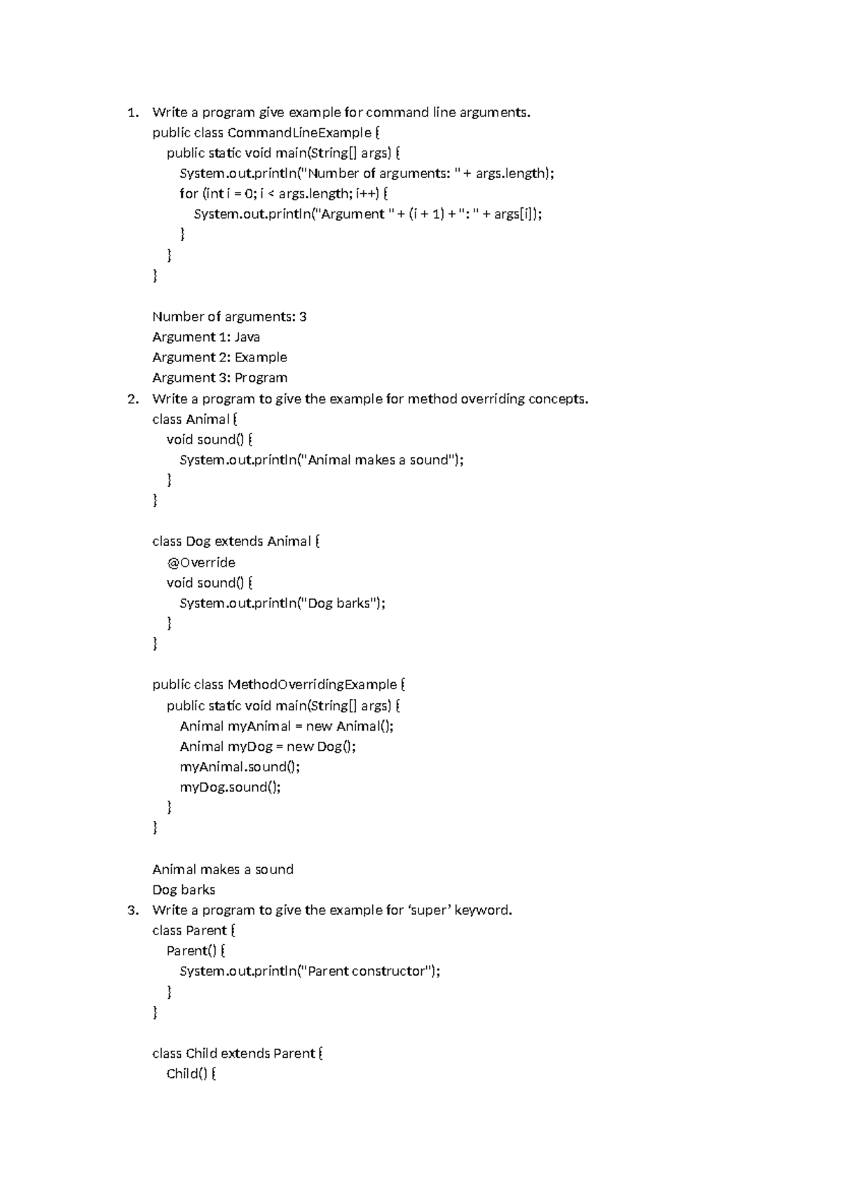 Java end term assighnment - Write a program give example for command ...