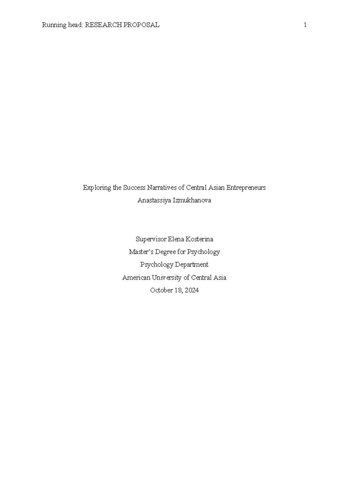 Research proposal Template APA - Running head: RESEARCH PROPOSAL 1 ...