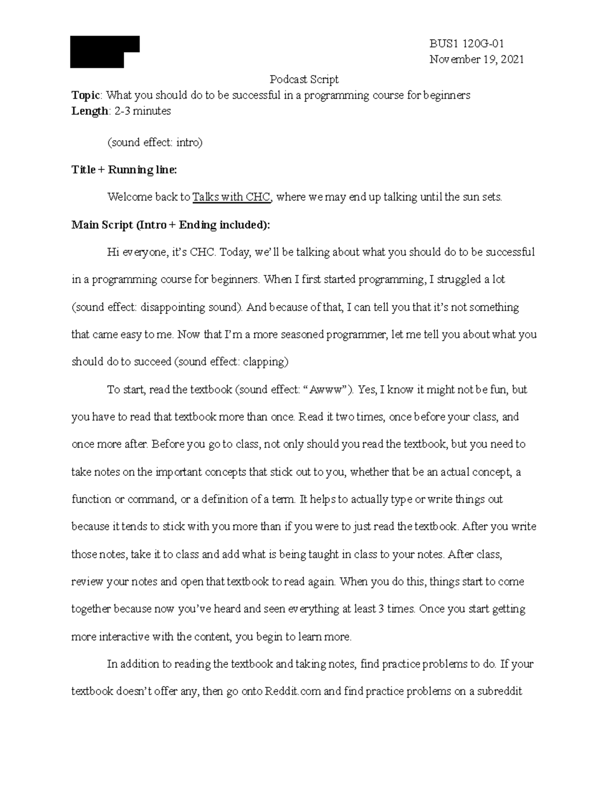 APP-EHE-Student Script - BUS1 120G- November 19, 2021 Podcast Script ...