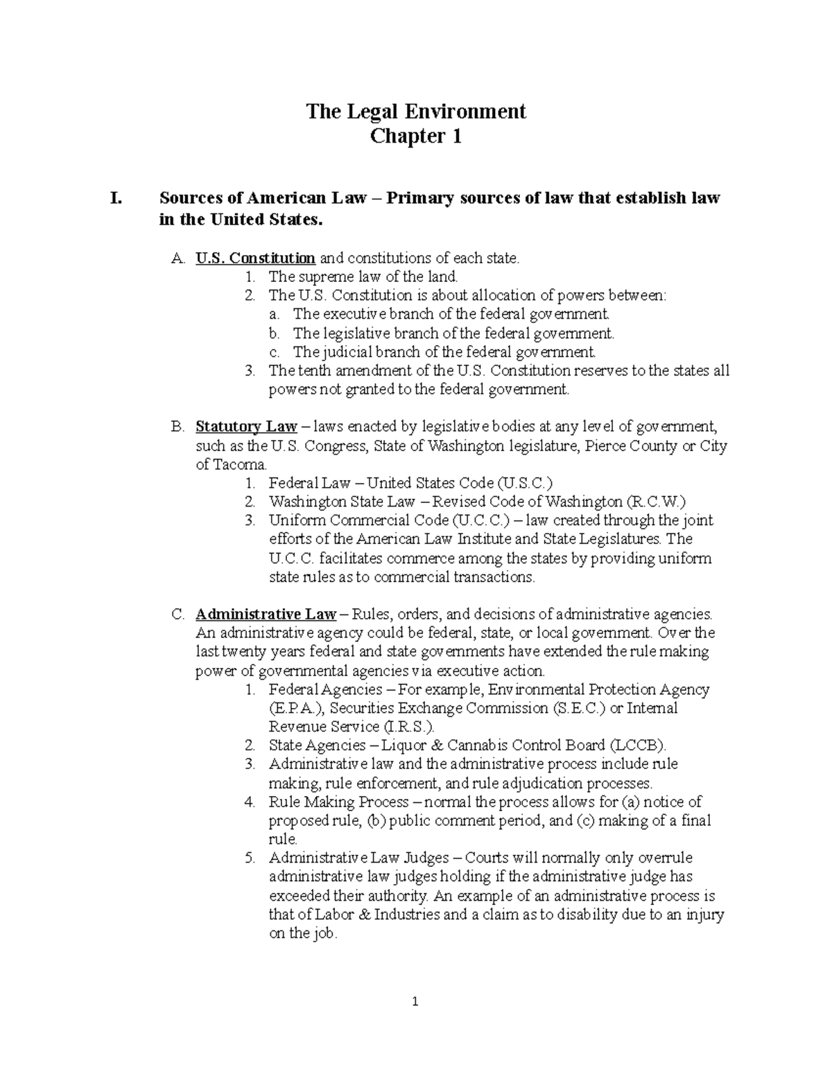 Chapter 1 - The Legal Environment - The Legal Environment Chapter 1 I ...