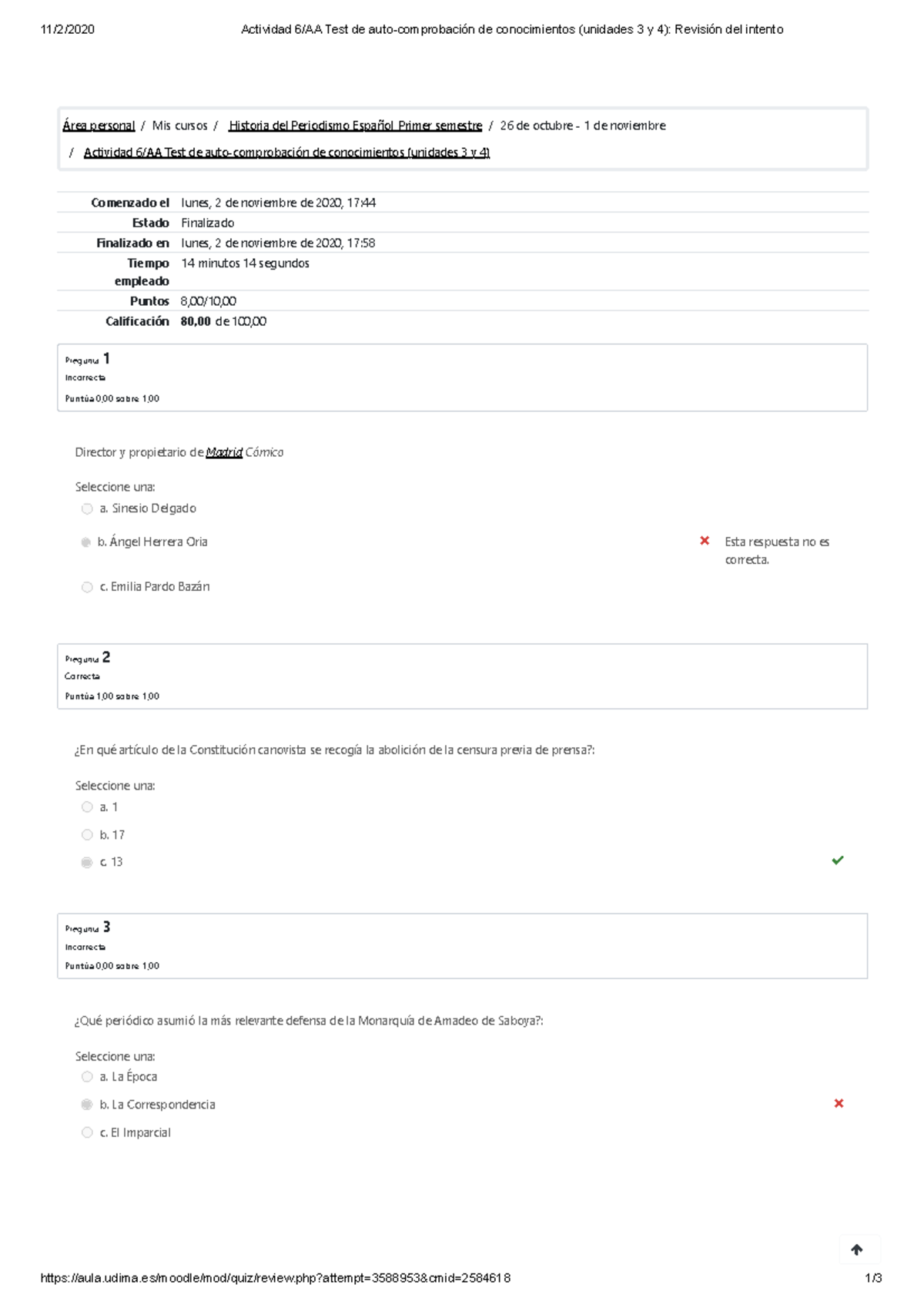 Actividad 6 AA Test de auto-comprobación de conocimientos (unidades 3 y ...