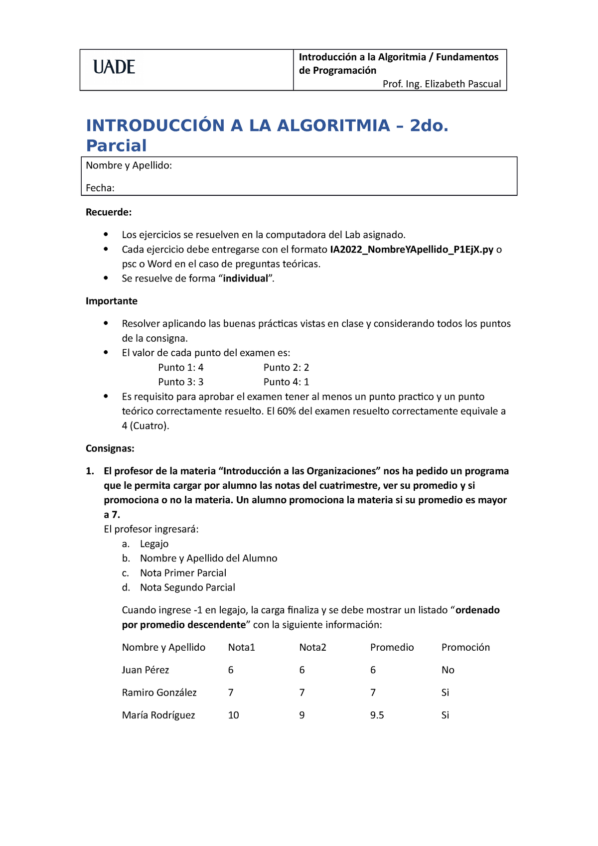 Introducción A La Algoritmia - Parcial 2 - Tema 1 - Introducción A La ...