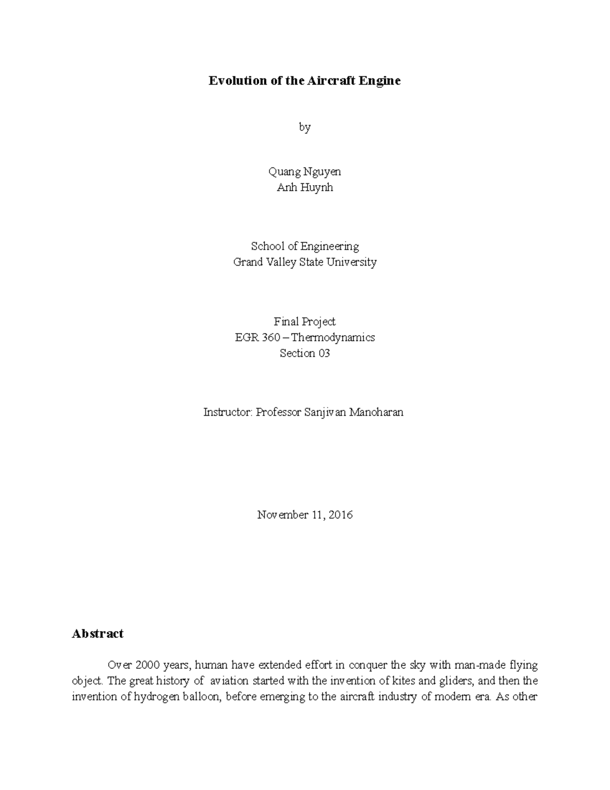 Final project: Evolution of aircraft engine - Evolution of the Aircraft ...