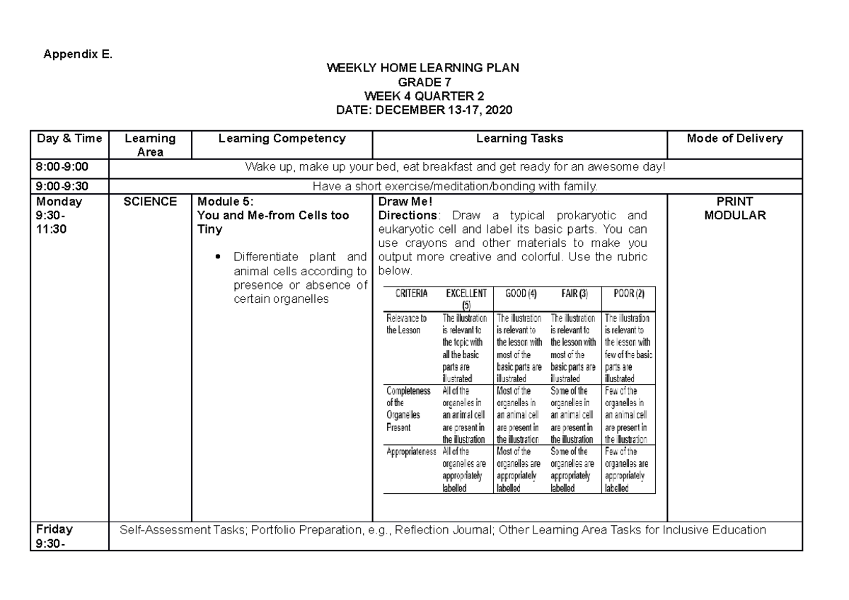 Week4 2 - DLL - Appendix E. WEEKLY HOME LEARNING PLAN GRADE 7 WEEK 4 ...