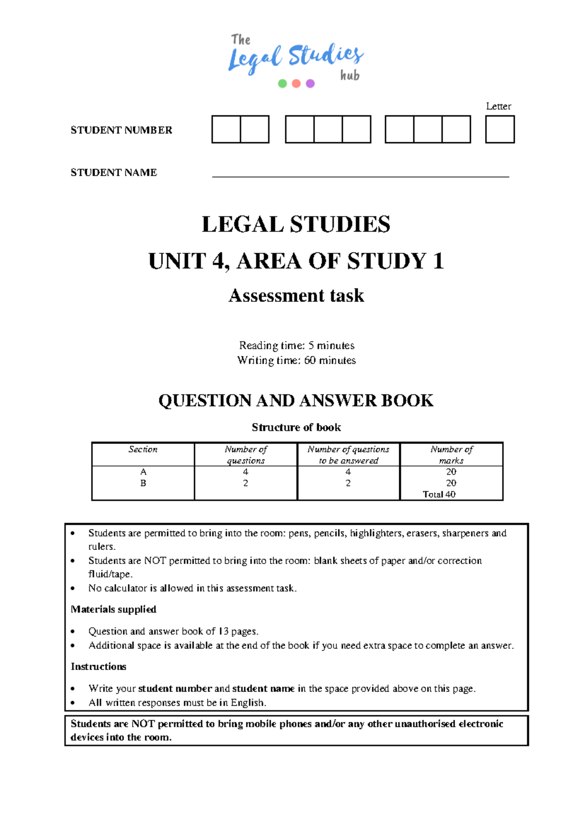 The Legal Studies Hub Unit 4 AOS 1 Assessment Task (2021) - STUDENT ...