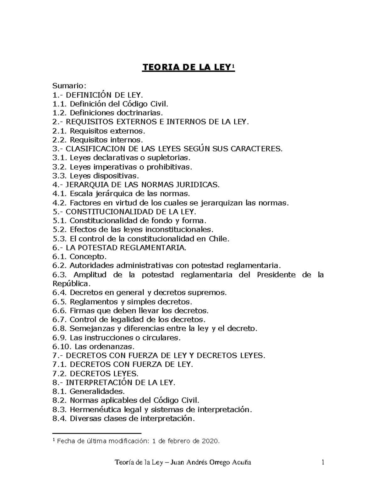 Teoría De La Ley - Juan Andrés Orrego - TEORIA DE LA LEY 1 Sumario: 1 ...