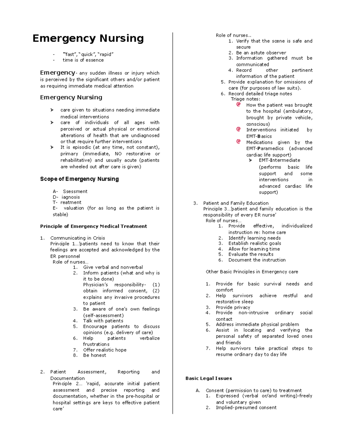 Emergency nursing - Emergency Nursing “fast”, “quick”, “rapid” time is ...