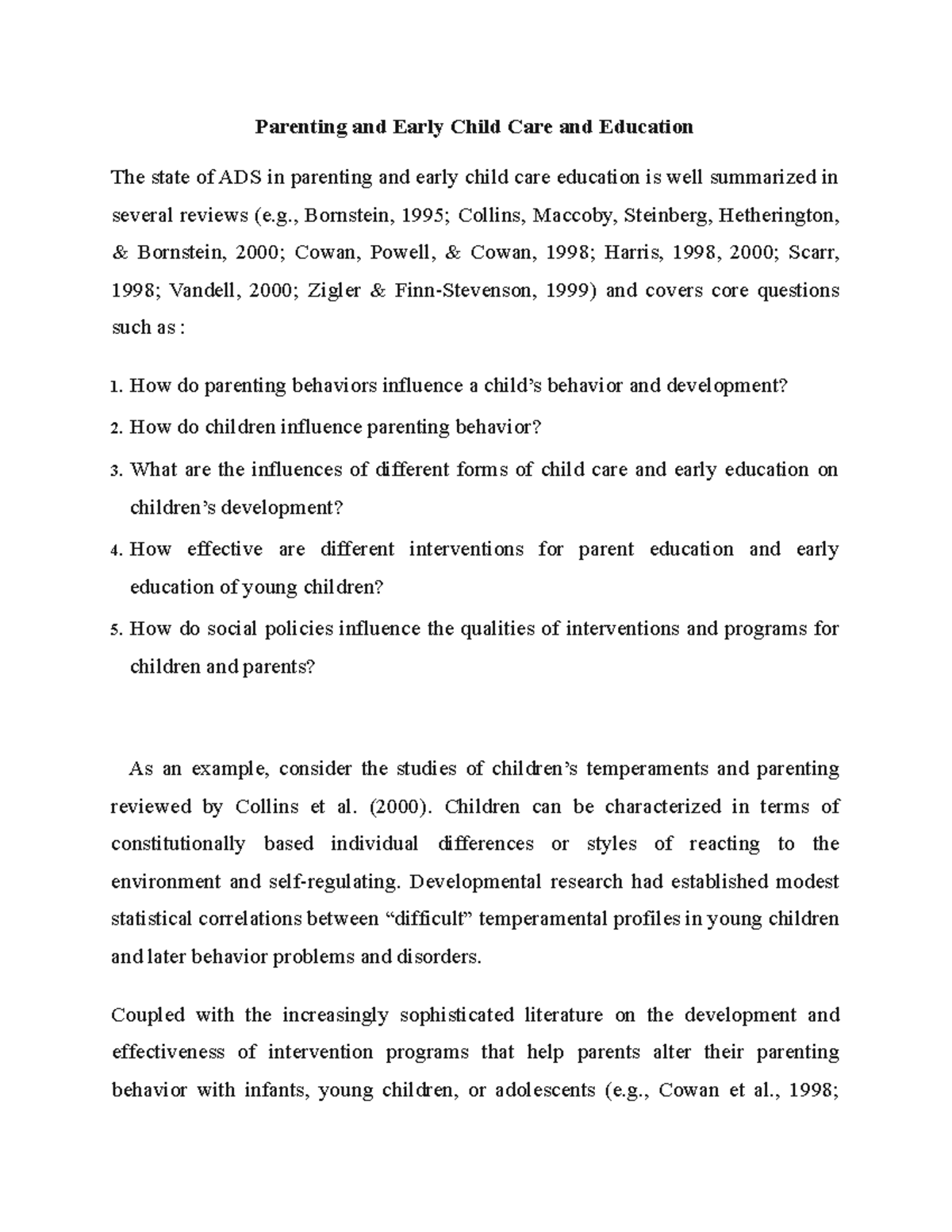 Psychology (Parenting and Early Childhood Care Education) Parenting