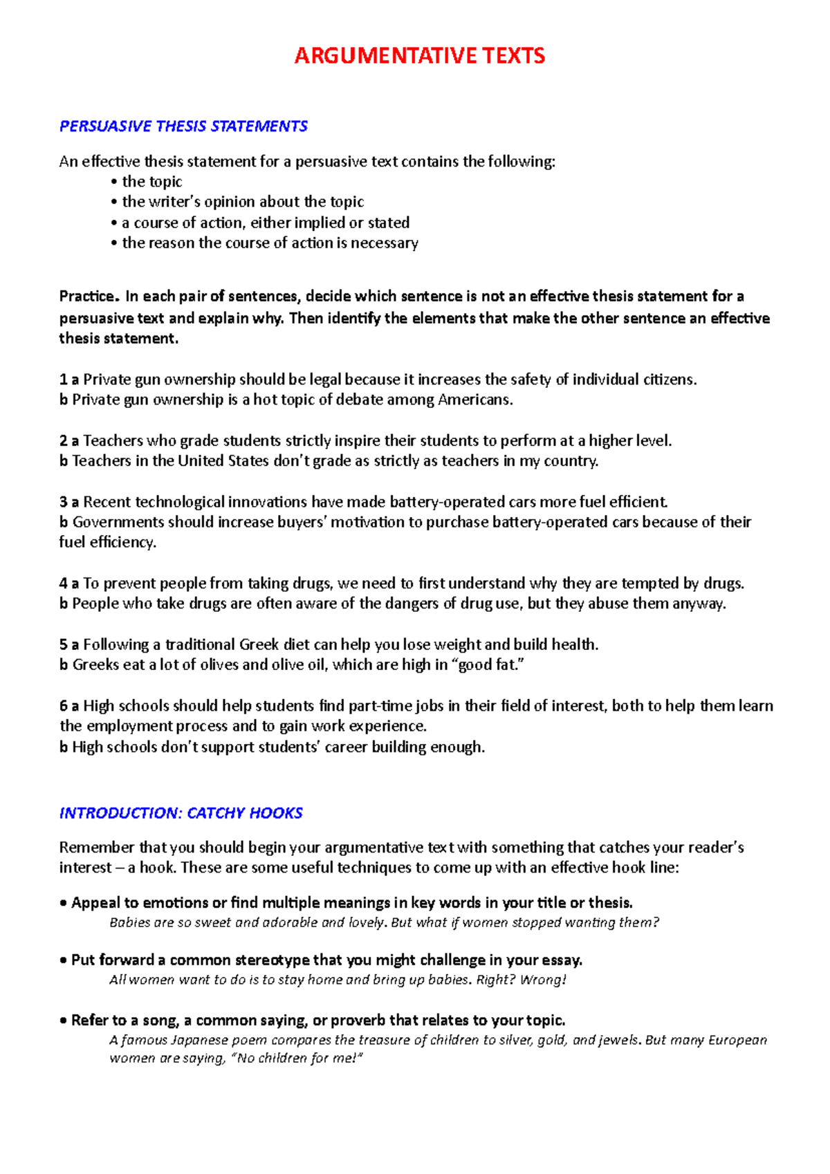 Argumentative texts Analysys of parts in an Opinion essay. How should ...