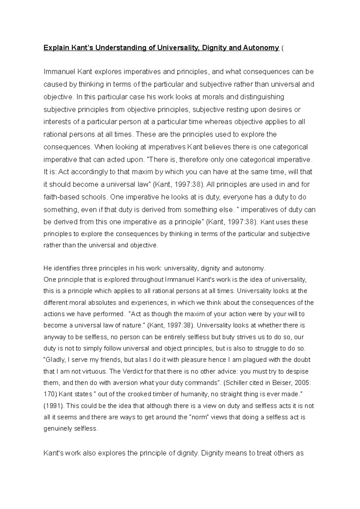 ES1414 principles in education - Explain Kant’s Understanding of ...