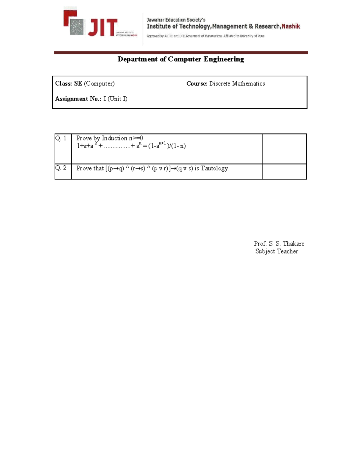 Dm assignment-1 - Assignment 1 for Dm dm imp questions. Pyq material ...