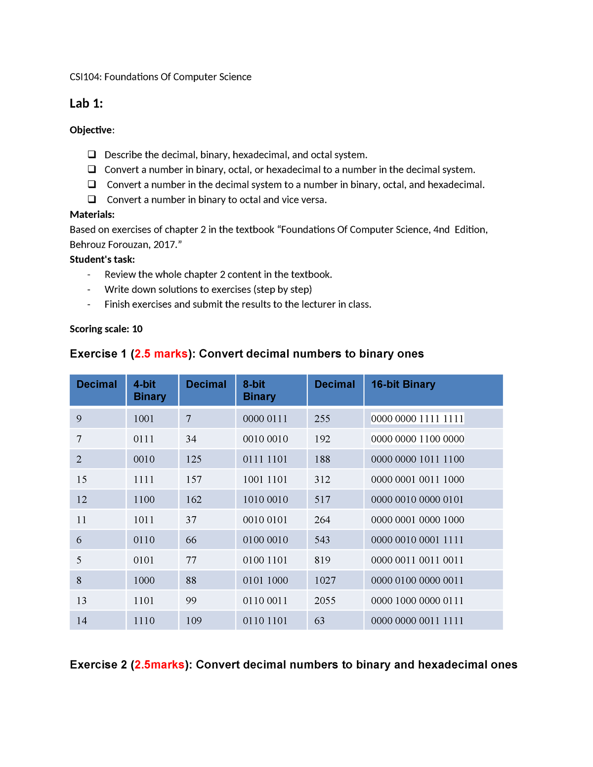 CSI104 - ... - CSI104: Foundations Of Computer Science Lab 1: Objective ...