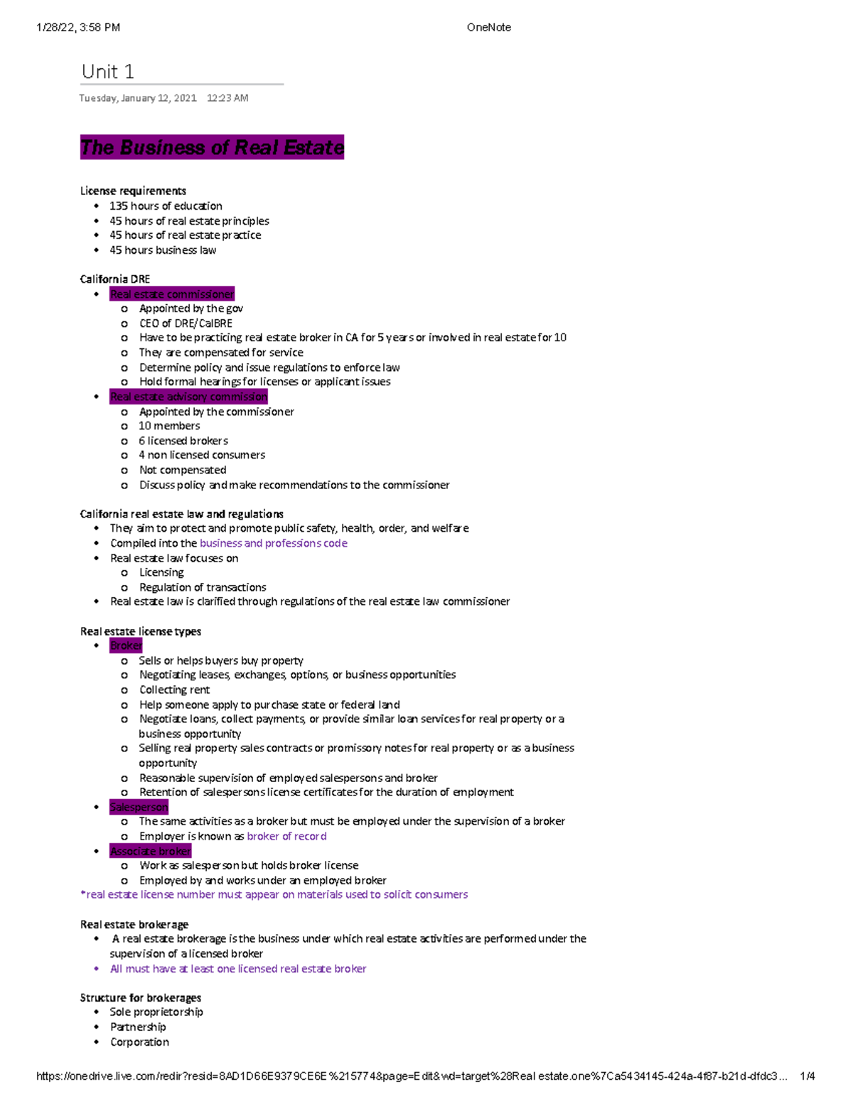 Unit 1 - The Business Of Real Estate - Unit 1 Tuesday, January 12, 2021 ...