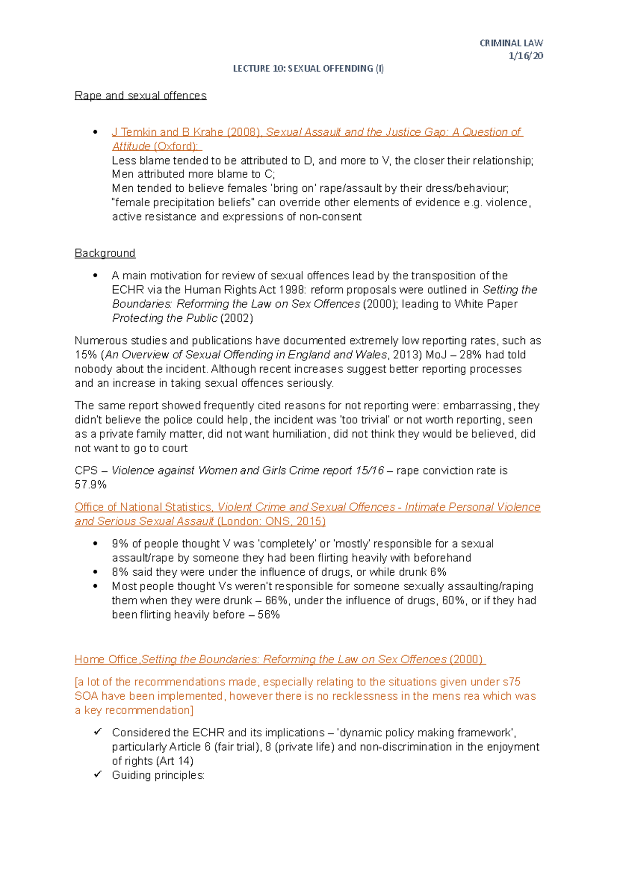 Criminal Law Lecture 10 - Rape - 1/16/ LECTURE 10: SEXUAL OFFENDING (I ...