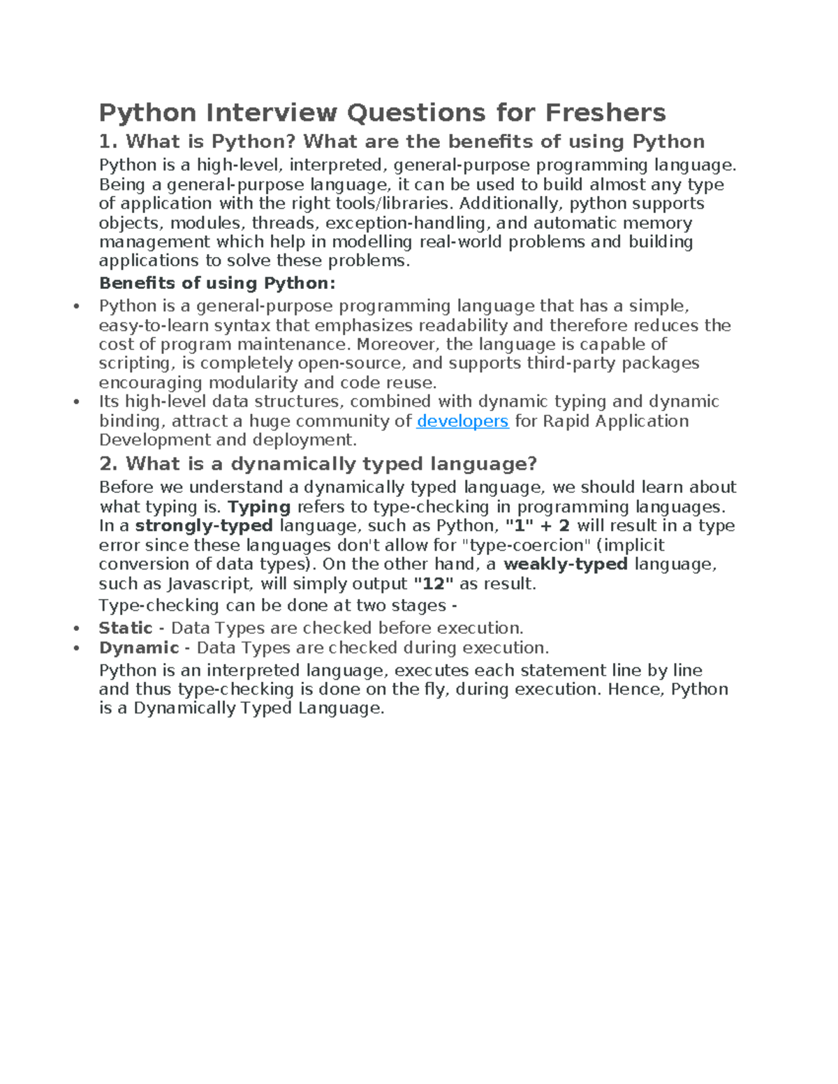 Python Interview Questions for Freshers 1 - What is Python? What are ...