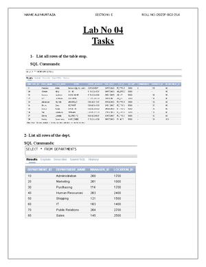 LAB 6 DB ALI - this is a lab file - NAME ALI MURTAZA SECTION E ROLL NO ...